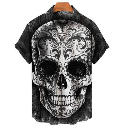 Férfi hawaii póló laza felső 5xl 3d koponya nyomatú ingek férfiaknak 2022 divatos ing férfi női póló légáteresztő nyári rövid ujjú
