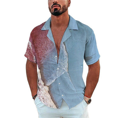 Férfi ing Tengeri élet nyomott pólók Beach Vacation Style Hawaii ing divat hajtóka egysoros szabadidő rövid ujjú felsők