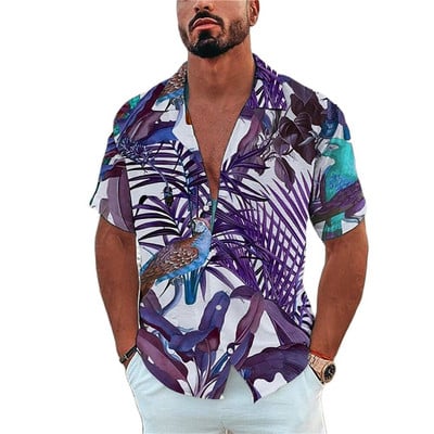 Férfi ing Tengeri élet nyomott pólók Beach Vacation Style Hawaii ing divat hajtóka egysoros szabadidő rövid ujjú felsők