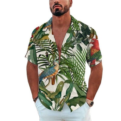 Férfi ing Tengeri élet nyomott pólók Beach Vacation Style Hawaii ing divat hajtóka egysoros szabadidő rövid ujjú felsők