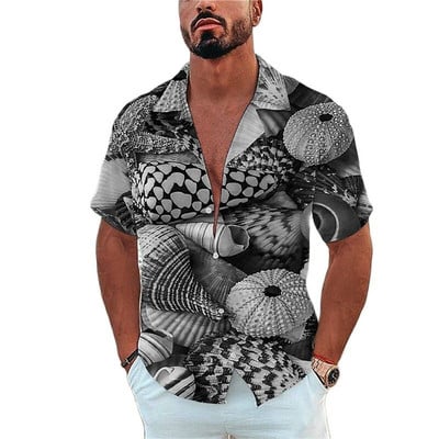 Férfi ing Tengeri élet nyomott pólók Beach Vacation Style Hawaii ing divat hajtóka egysoros szabadidő rövid ujjú felsők