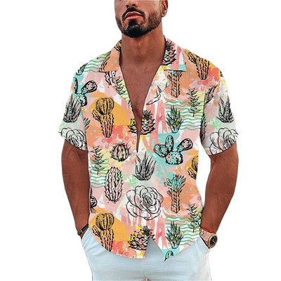 Férfi ing Tengeri élet nyomott pólók Beach Vacation Style Hawaii ing divat hajtóka egysoros szabadidő rövid ujjú felsők