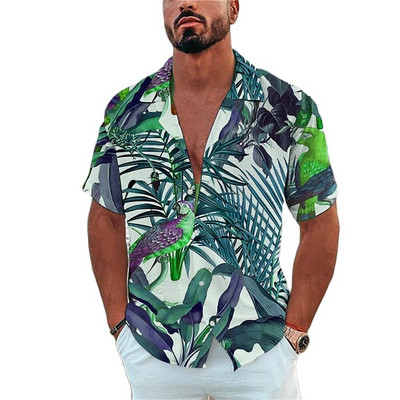 Férfi ing Tengeri élet nyomott pólók Beach Vacation Style Hawaii ing divat hajtóka egysoros szabadidő rövid ujjú felsők
