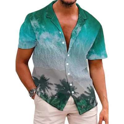 Férfi ing Tengeri élet nyomott pólók Beach Vacation Style Hawaii ing divat hajtóka egysoros szabadidő rövid ujjú felsők