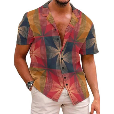 Férfi ing Tengeri élet nyomott pólók Beach Vacation Style Hawaii ing divat hajtóka egysoros szabadidő rövid ujjú felsők