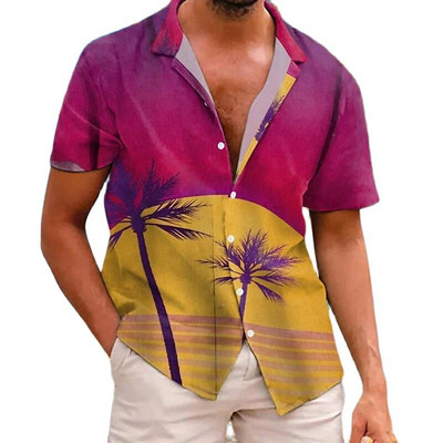 Férfi ing Tengeri élet nyomott pólók Beach Vacation Style Hawaii ing divat hajtóka egysoros szabadidő rövid ujjú felsők