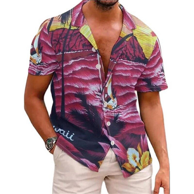 Férfi ing Tengeri élet nyomott pólók Beach Vacation Style Hawaii ing divat hajtóka egysoros szabadidő rövid ujjú felsők
