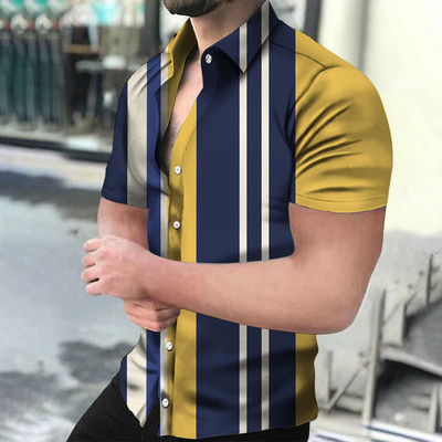 Ανδρικά πουκάμισα Holiday Χαβάης πουκάμισα παραλίας ριγέ μπλούζες με στάμπα Business Casual Cropped Oversized T-Shirts 5XL επώνυμα ρούχα