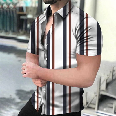 Ανδρικά πουκάμισα Holiday Χαβάης πουκάμισα παραλίας ριγέ μπλούζες με στάμπα Business Casual Cropped Oversized T-Shirts 5XL επώνυμα ρούχα