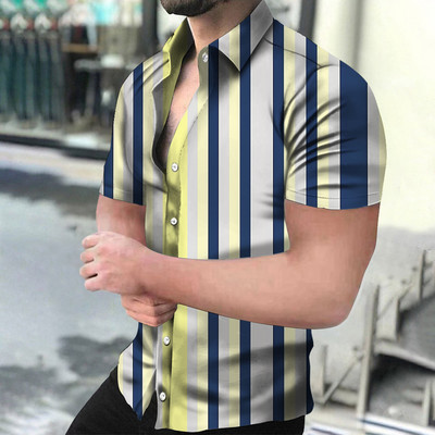 Ανδρικά πουκάμισα Holiday Χαβάης πουκάμισα παραλίας ριγέ μπλούζες με στάμπα Business Casual Cropped Oversized T-Shirts 5XL επώνυμα ρούχα