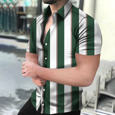Ανδρικά πουκάμισα Holiday Χαβάης πουκάμισα παραλίας ριγέ μπλούζες με στάμπα Business Casual Cropped Oversized T-Shirts 5XL επώνυμα ρούχα