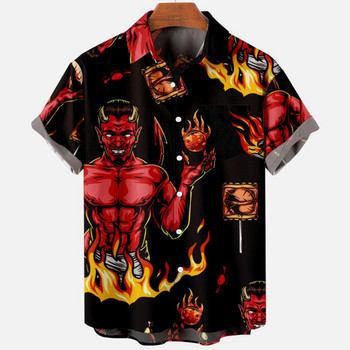 2022 Devil Horror 3d Print Hawaiian Shirt Мъжки дрехи Свободни дишащи мъжки ризи Лятна мъжка риза Мъжки дрехи с къс ръкав