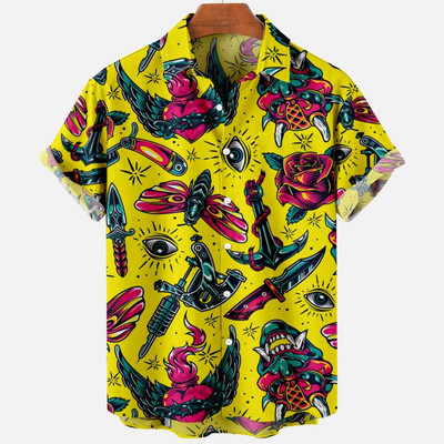 2022 Devil Horror 3d Print Hawaiian Shirt Muška odjeća Široka prozračna muška košulja Ljetna muška košulja Muška odjeća kratkih rukava