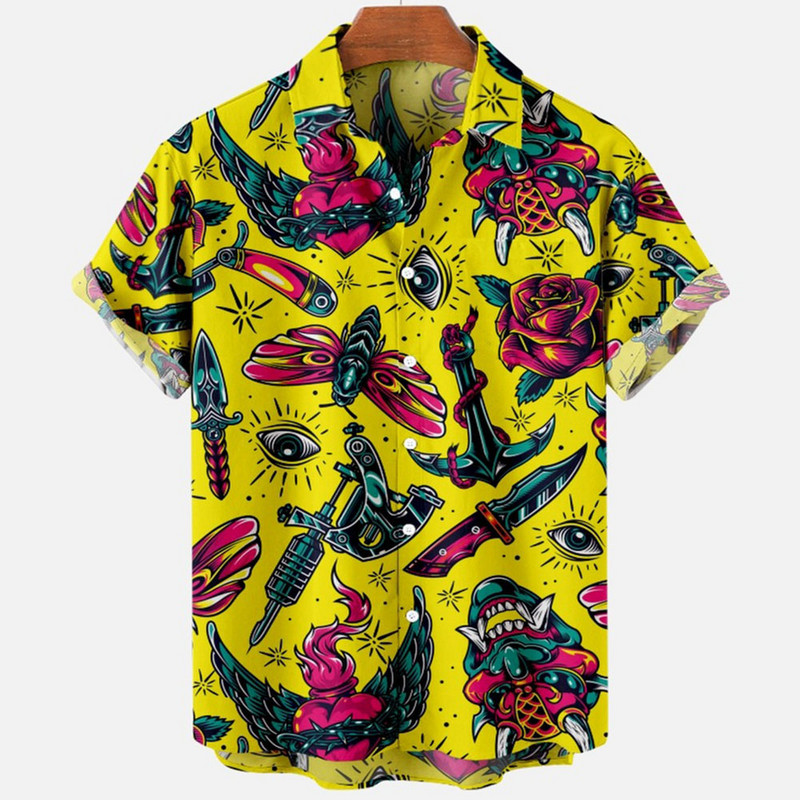 2022 Devil Horror 3d Print Hawaiian Shirt Muška odjeća Široka prozračna muška košulja Ljetna muška košulja Muška odjeća kratkih rukava