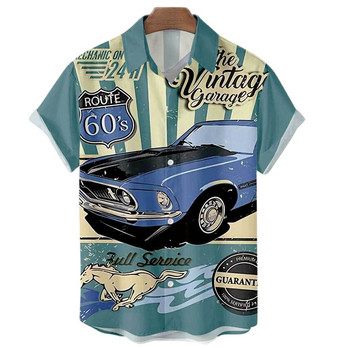 Καλοκαιρινά ανδρικά πουκάμισα Χαβάης Vintage Top 3d Car Print Loose Casual πουκάμισα Ανδρικά πουκάμισα Beach Aloha Μόδα Ρούχα Ropa Hombre 5XL