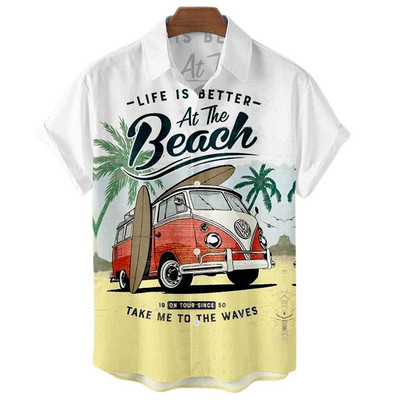 Nyári férfi hawaii ingek Vintage felső 3d autós nyomat laza alkalmi ingek férfi strand Aloha ing divat ruházat Ropa Hombre 5XL