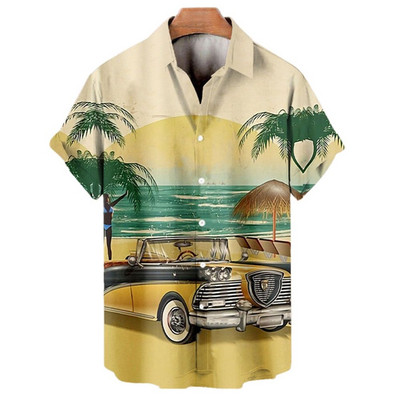 Ljetne muške havajske košulje Vintage top 3d print automobila Široke ležerne košulje Muške Aloha košulje za plažu Modna odjeća Ropa Hombre 5XL
