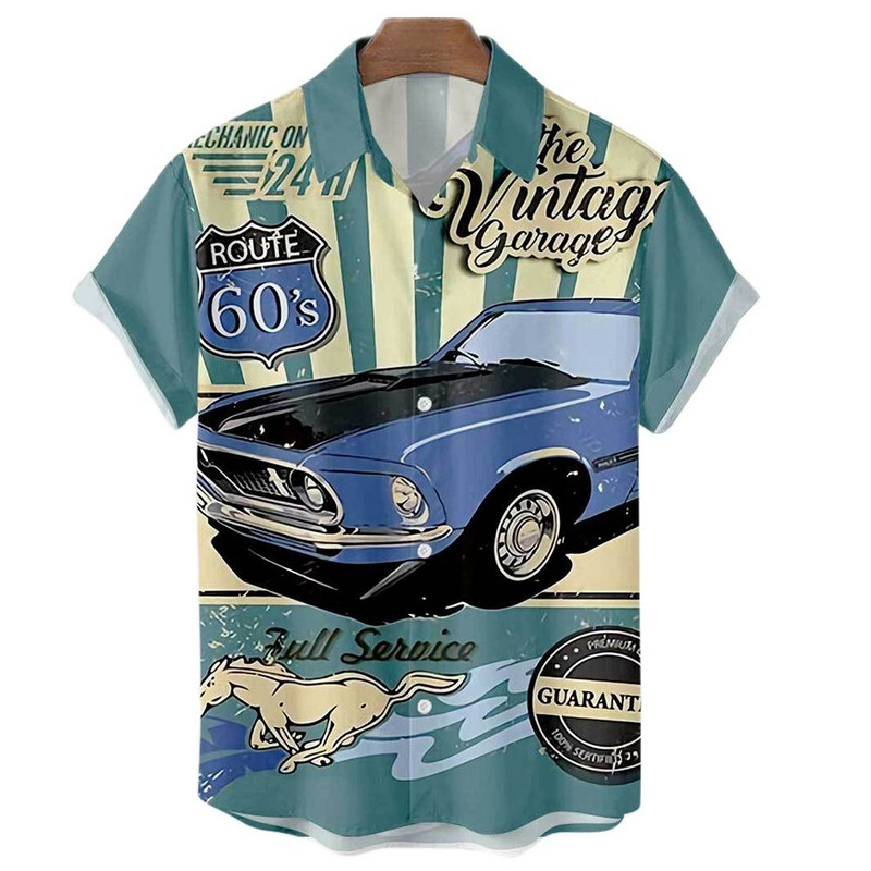Ljetne muške havajske košulje Vintage top 3d print automobila Široke ležerne košulje Muške Aloha košulje za plažu Modna odjeća Ropa Hombre 5XL