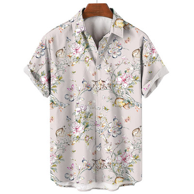 Harajuku ανδρικό πουκάμισο χαβανέζικης φτερού με εμπριμέ κοντό μανίκι Casual White Street καλοκαιρινά πουκάμισα παραλίας για ανδρικά ρούχα Καλοκαίρι 2022