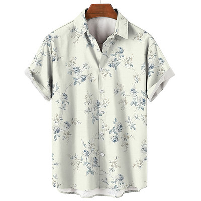 Harajuku ανδρικό πουκάμισο χαβανέζικης φτερού με εμπριμέ κοντό μανίκι Casual White Street καλοκαιρινά πουκάμισα παραλίας για ανδρικά ρούχα Καλοκαίρι 2022