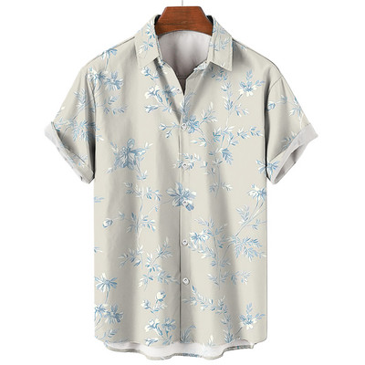 Harajuku ανδρικό πουκάμισο χαβανέζικης φτερού με εμπριμέ κοντό μανίκι Casual White Street καλοκαιρινά πουκάμισα παραλίας για ανδρικά ρούχα Καλοκαίρι 2022