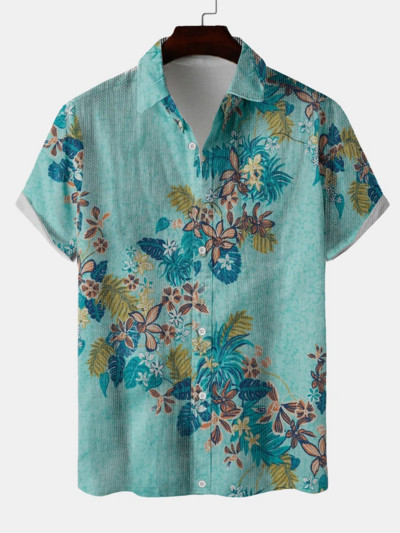 Harajuku ανδρικό πουκάμισο χαβανέζικης φτερού με εμπριμέ κοντό μανίκι Casual White Street καλοκαιρινά πουκάμισα παραλίας για ανδρικά ρούχα Καλοκαίρι 2022