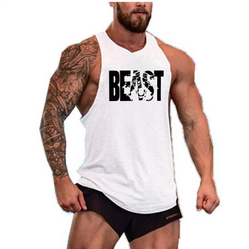 Ανδρικό βαμβακερό αμάνικο πουκάμισο ζώο Bodybuilding προπόνηση Tank Tops Muscle Fitness πουκάμισα Αντρικό Gym Skull Beast Stringer γιλέκο