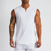 Maiou de fitness din bumbac simplu, cu decolteu în V, pentru bărbați, vestă musculară de vară, îmbrăcăminte de gimnastică, culturism, cămașă fără mâneci, maiouri de antrenament sport