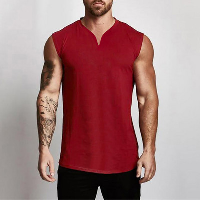 Maiou de fitness din bumbac simplu, cu decolteu în V, pentru bărbați, vestă musculară de vară, îmbrăcăminte de gimnastică, culturism, cămașă fără mâneci, maiouri de antrenament sport