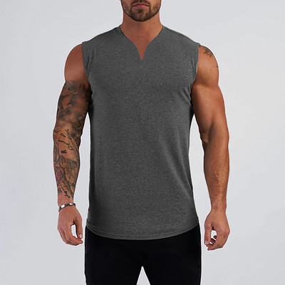 Maiou de fitness din bumbac simplu, cu decolteu în V, pentru bărbați, vestă musculară de vară, îmbrăcăminte de gimnastică, culturism, cămașă fără mâneci, maiouri de antrenament sport