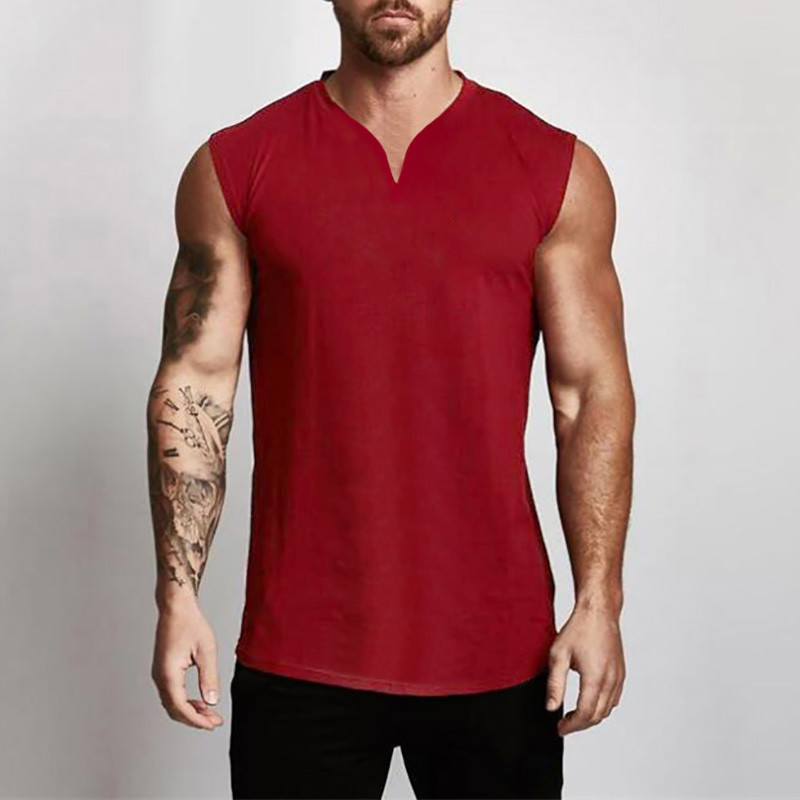 Maiou de fitness din bumbac simplu, cu decolteu în V, pentru bărbați, vestă musculară de vară, îmbrăcăminte de gimnastică, culturism, cămașă fără mâneci, maiouri de antrenament sport