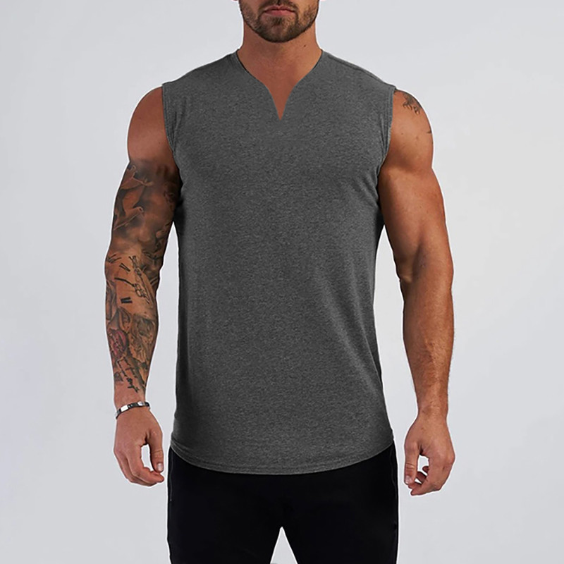 Maiou de fitness din bumbac simplu, cu decolteu în V, pentru bărbați, vestă musculară de vară, îmbrăcăminte de gimnastică, culturism, cămașă fără mâneci, maiouri de antrenament sport