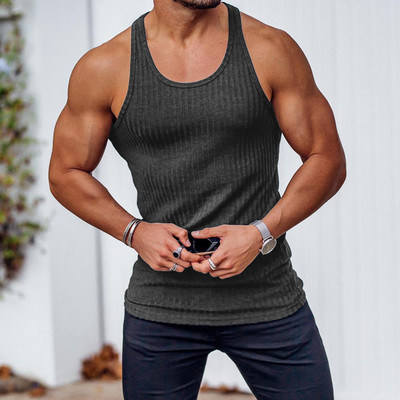 Muški prsluk Nova ljetna brzosušeća rastezljiva odjeća za fitness Trening za trčanje u teretani Tanka modna sportska odjeća s okomitim prugama bez rukava