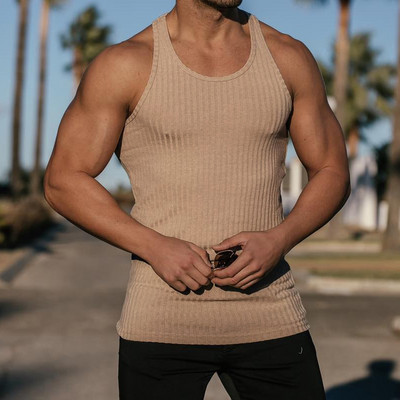 Muški prsluk Nova ljetna brzosušeća rastezljiva odjeća za fitness Trening za trčanje u teretani Tanka modna sportska odjeća s okomitim prugama bez rukava