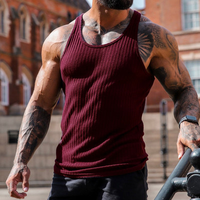 Muški prsluk Nova ljetna brzosušeća rastezljiva odjeća za fitness Trening za trčanje u teretani Tanka modna sportska odjeća s okomitim prugama bez rukava