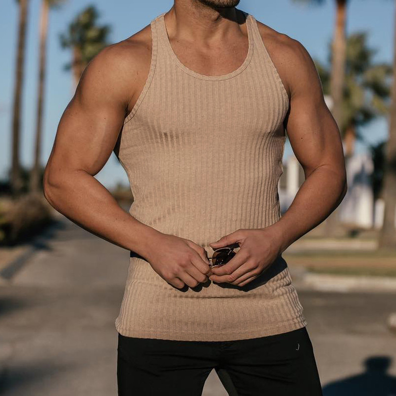 Muški prsluk Nova ljetna brzosušeća rastezljiva odjeća za fitness Trening za trčanje u teretani Tanka modna sportska odjeća s okomitim prugama bez rukava