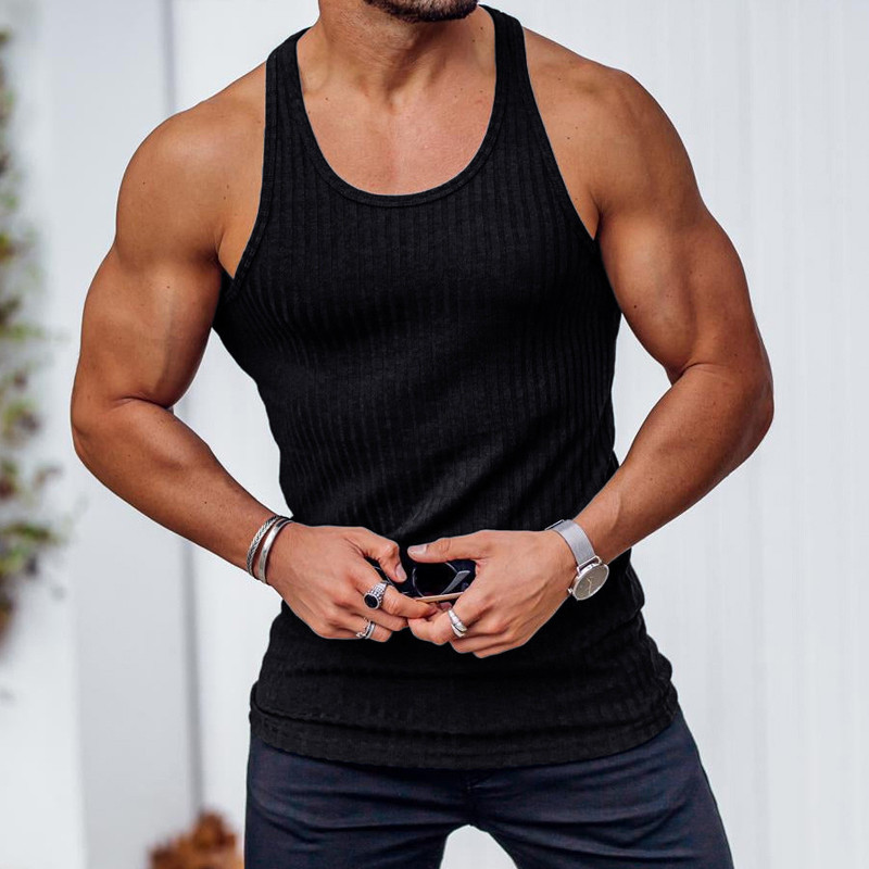 Muški prsluk Nova ljetna brzosušeća rastezljiva odjeća za fitness Trening za trčanje u teretani Tanka modna sportska odjeća s okomitim prugama bez rukava
