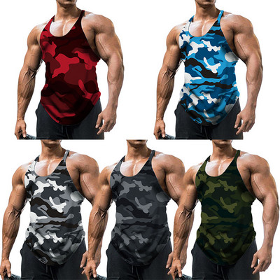 Καλοκαιρινό γιλέκο παραλλαγής Ανδρικό μπλουζάκι αναπνέον Bodybuilding Γιλέκο γυμναστικής Αμάνικο ανδρικό μπλουζάκι Fashion Crew Neck Fitness Tee