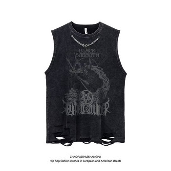 Ανδρικό γιλέκο με 4 σχέδια σε γοτθικό στυλ Crop Top Punk Heavy Metal Cropped Casual Harajuku Demon Black Vintage Washed Summer Streetwear