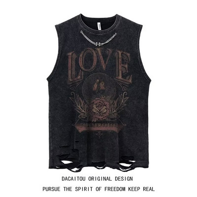 Vestă pentru bărbați cu 4 modele Crop top în stil gotic Punk Heavy Metal Cropped Casual Harajuku Demon Black Vintage Spălat Imbracaminte de vară