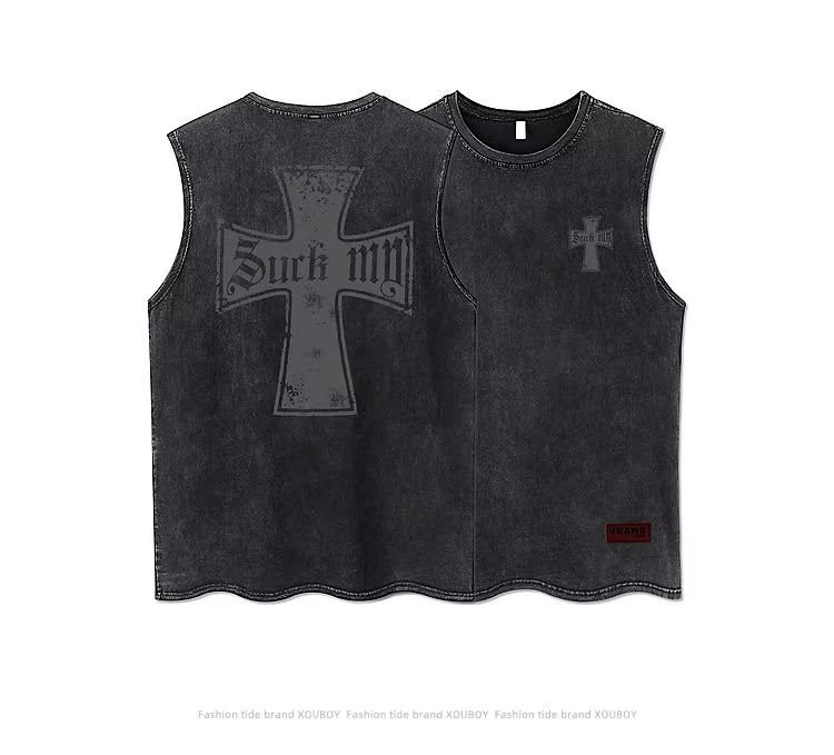 Vestă pentru bărbați cu 4 modele Crop top în stil gotic Punk Heavy Metal Cropped Casual Harajuku Demon Black Vintage Spălat Imbracaminte de vară