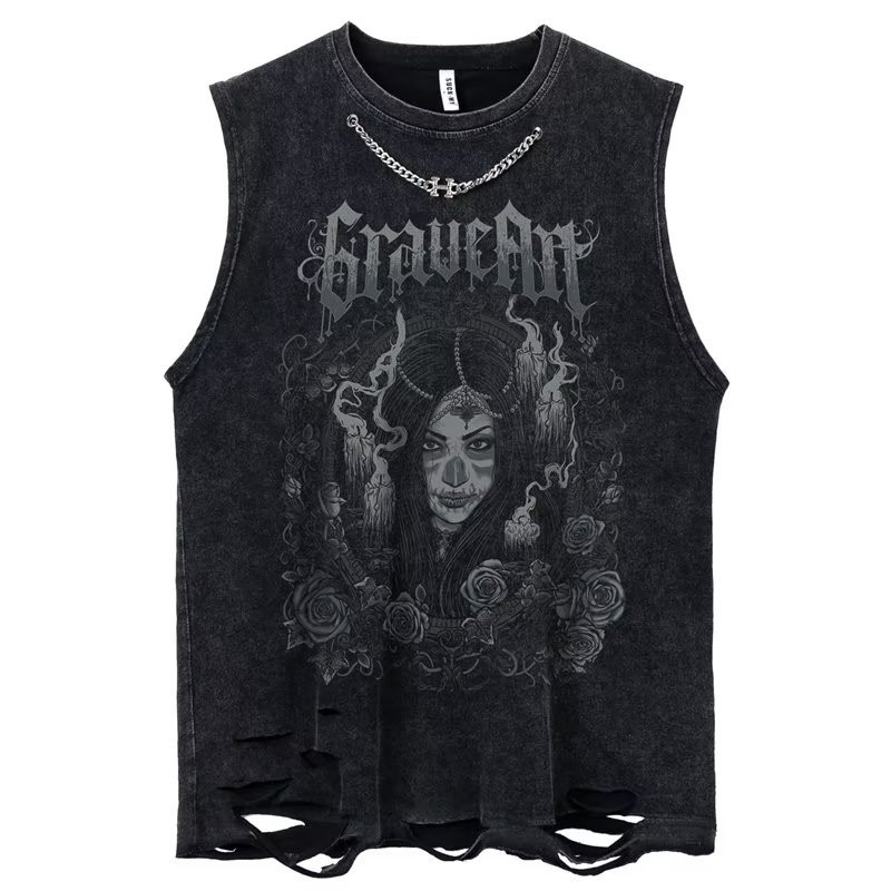 Vestă pentru bărbați cu 4 modele Crop top în stil gotic Punk Heavy Metal Cropped Casual Harajuku Demon Black Vintage Spălat Imbracaminte de vară