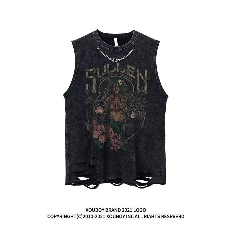 Vestă pentru bărbați cu 4 modele Crop top în stil gotic Punk Heavy Metal Cropped Casual Harajuku Demon Black Vintage Spălat Imbracaminte de vară