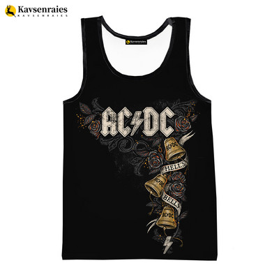 2023 m. mados spaudiniai Roko raidėmis 3D spausdinti marškinėliai Vyriški trumpalaikiai marškinėliai be rankovių AC DC marškinėliai be rankovių, dideli viršutiniai marškinėliai