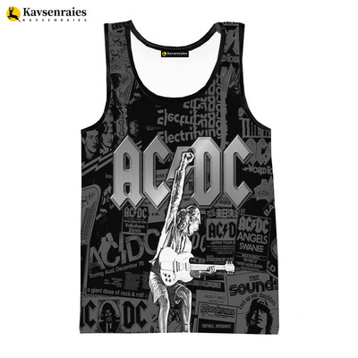 2023 m. mados spaudiniai Roko raidėmis 3D spausdinti marškinėliai Vyriški trumpalaikiai marškinėliai be rankovių AC DC marškinėliai be rankovių, dideli viršutiniai marškinėliai