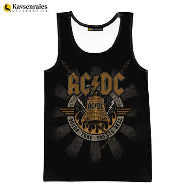 2023 m. mados spaudiniai Roko raidėmis 3D spausdinti marškinėliai Vyriški trumpalaikiai marškinėliai be rankovių AC DC marškinėliai be rankovių, dideli viršutiniai marškinėliai