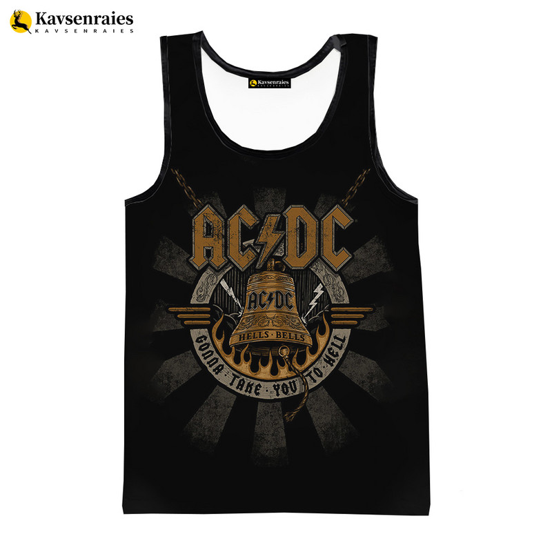2023 m. mados spaudiniai Roko raidėmis 3D spausdinti marškinėliai Vyriški trumpalaikiai marškinėliai be rankovių AC DC marškinėliai be rankovių, dideli viršutiniai marškinėliai