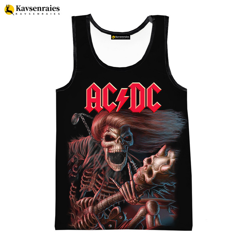 2023 m. mados spaudiniai Roko raidėmis 3D spausdinti marškinėliai Vyriški trumpalaikiai marškinėliai be rankovių AC DC marškinėliai be rankovių, dideli viršutiniai marškinėliai