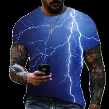 Лято 2022 г. Нова мъжка тениска с големи размери Ежедневни Lightning Cool 3D дигитално отпечатани тениски за мъже Тениска с къс ръкав Безплатна доставка