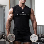 Značkové oblečenie do posilňovne Muscleguys, kompresné tričko bez rukávov s výstrihom do V, fitness, pánske tielko, bavlnené tielko na kulturistiku, cvičenie